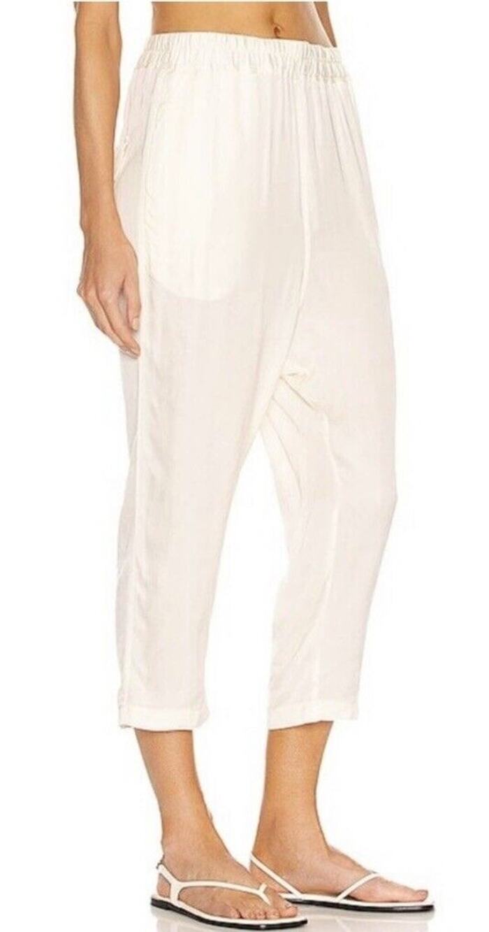 Nili Lotan Women’s Size XS Ivory Safi Satin Drop Crotch Crop Pull On Pants